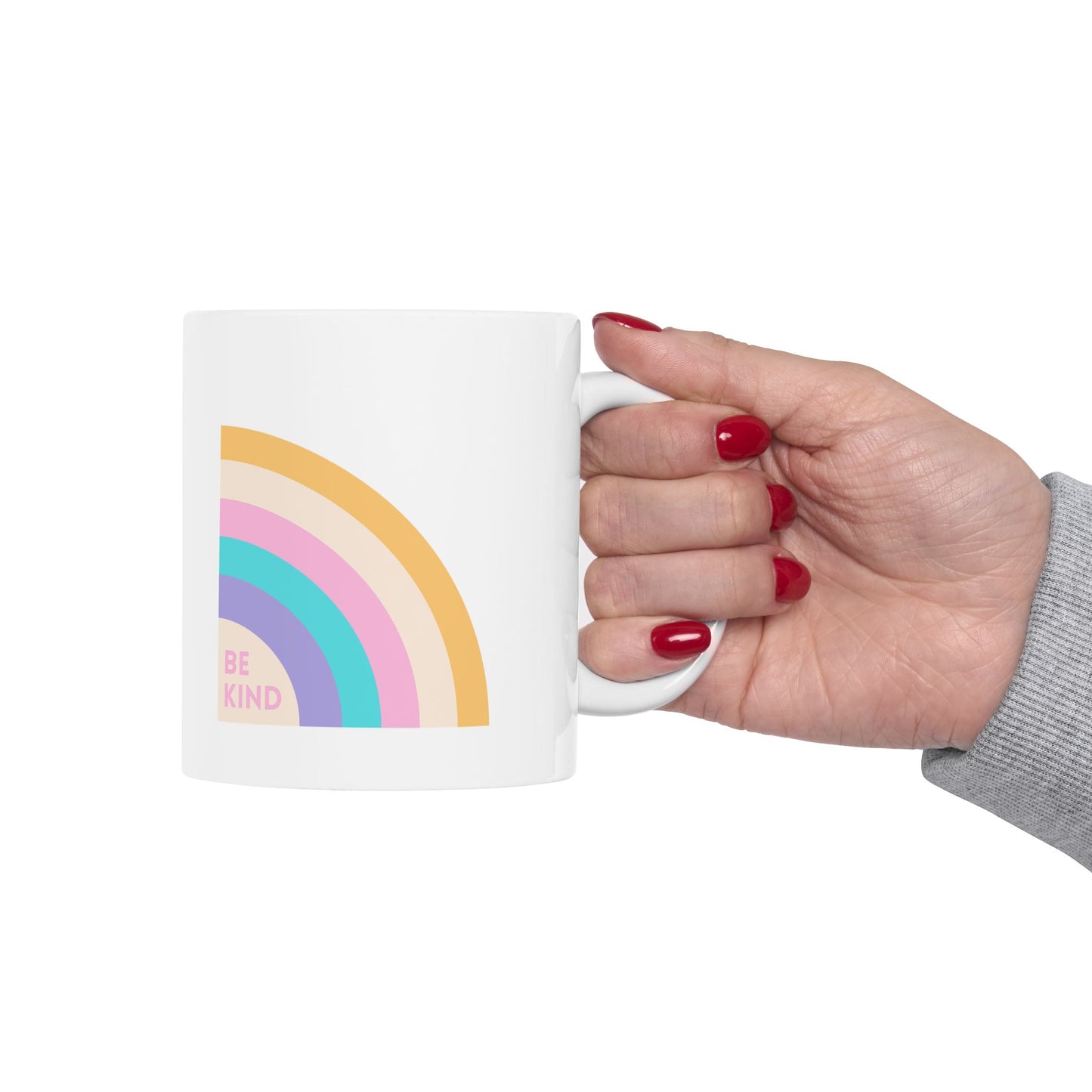White Ceramic Rainbow Be Kind Mug, Kindness Coffee Cup