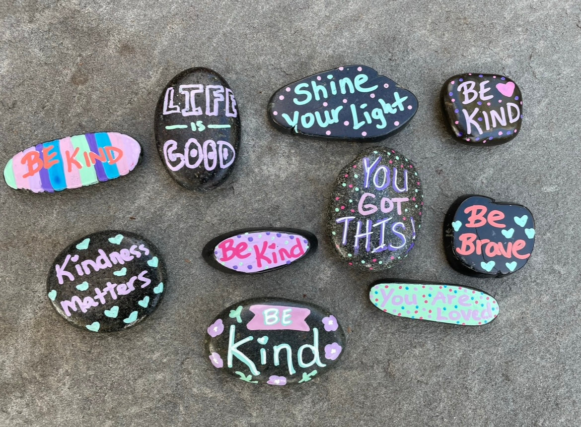 Kindness Rock Garden Sign - Blue Floral - Spread Positivity with Kindness Rock Signs