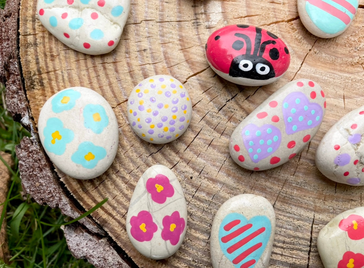 Kindness Rock Garden Sign - Blue Floral - Spread Positivity with Kindness Rock Signs