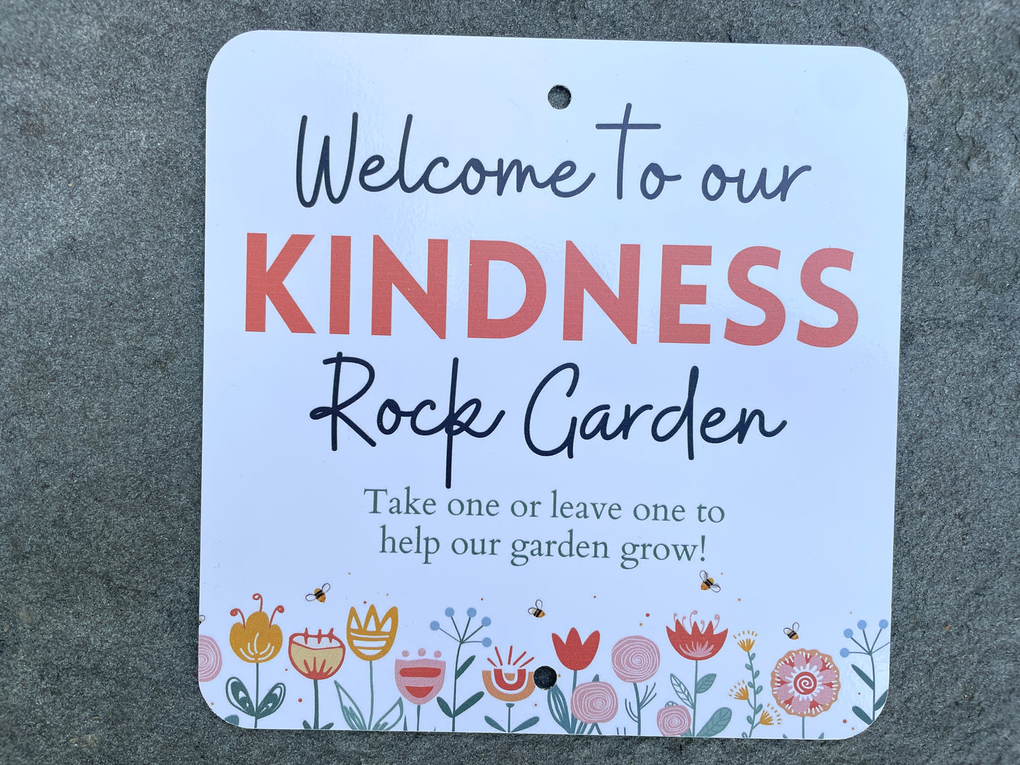 Kindness Rock Garden Sign - Red Floral Bees and Pollinators - Spread Positivity with Kindness Rock Signs - Perfect for Your Garden!
