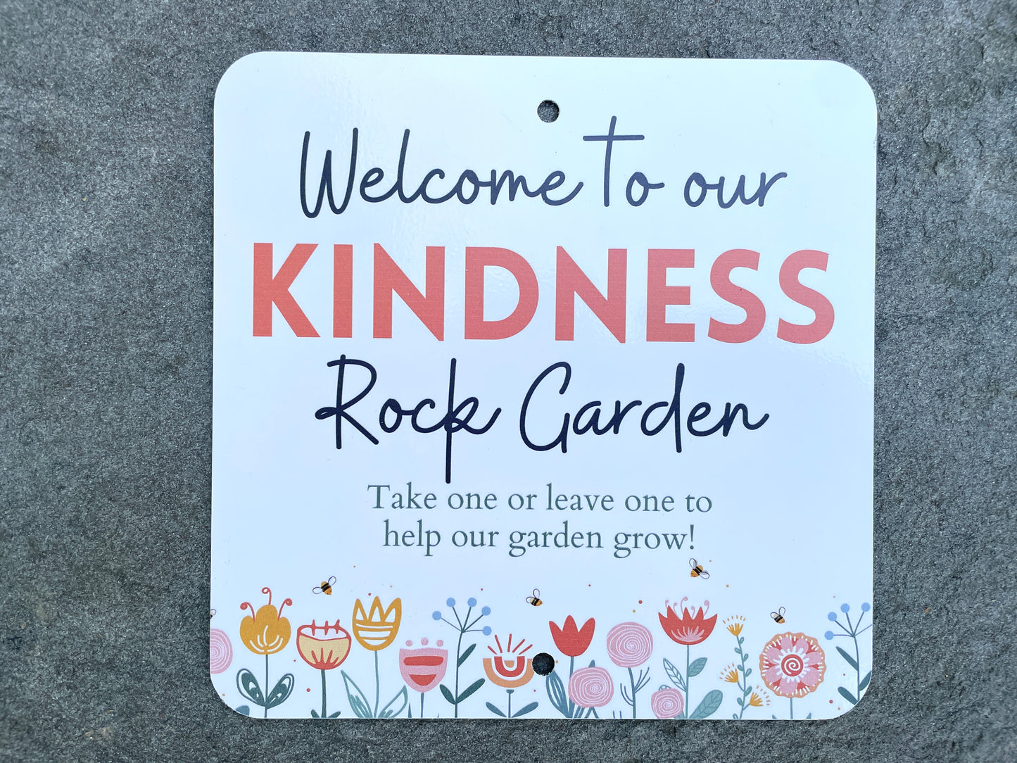 Kindness Rock Garden Sign - Red Floral Bees and Pollinators - Spread Positivity with Kindness Rock Signs - Perfect for Your Garden!