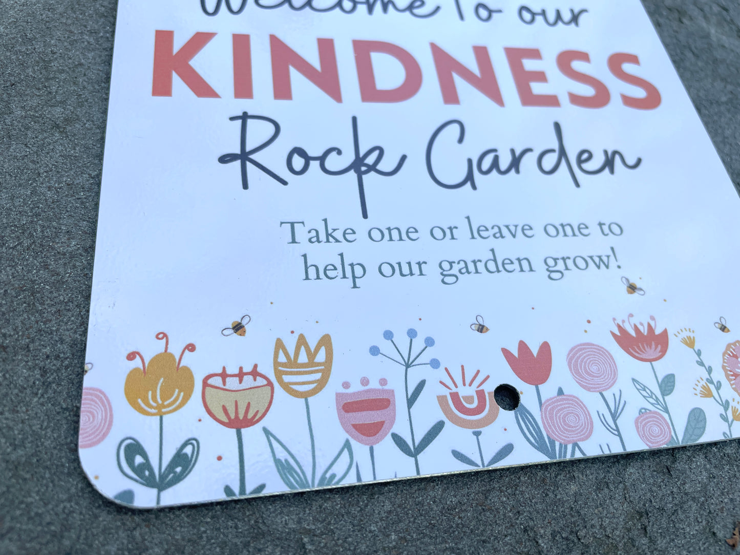 Kindness Rock Garden Sign - Red Floral Bees and Pollinators - Spread Positivity with Kindness Rock Signs - Perfect for Your Garden!