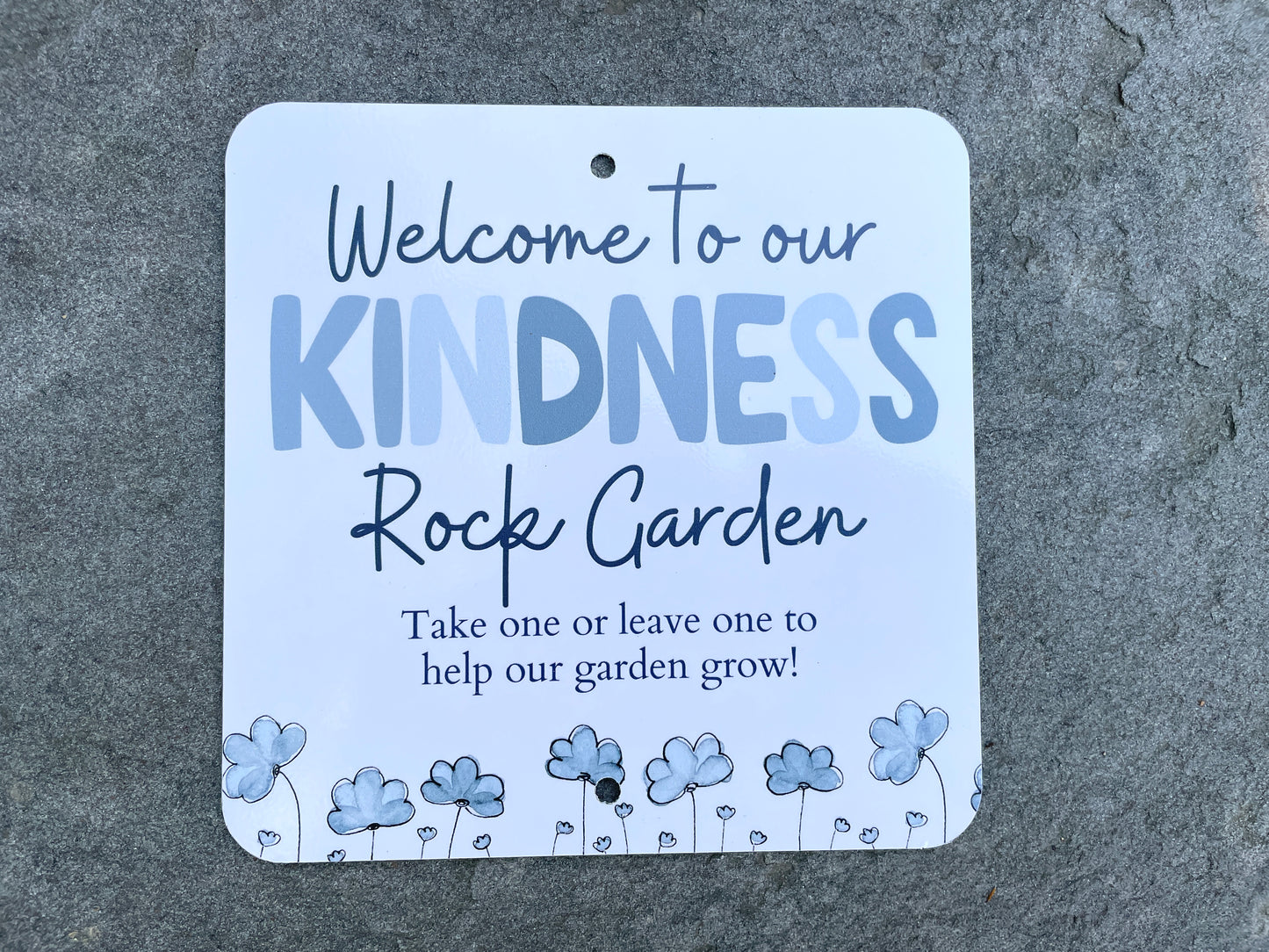 Kindness Rock Garden Sign - Blue Floral - Spread Positivity with Kindness Rock Signs