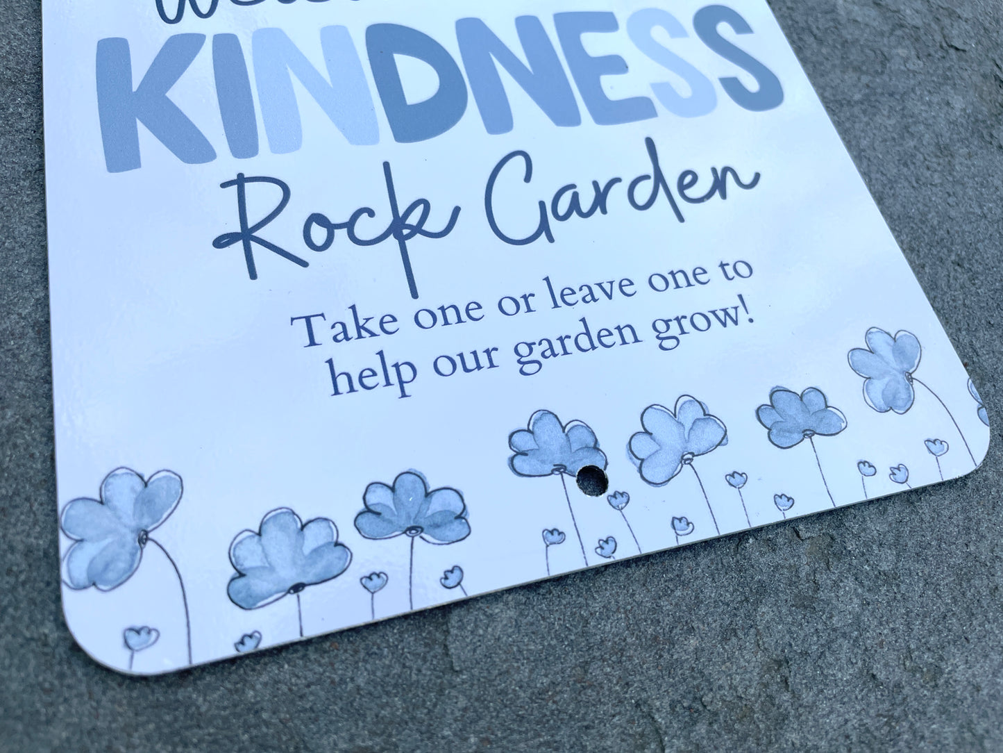 Kindness Rock Garden Sign - Blue Floral - Spread Positivity with Kindness Rock Signs