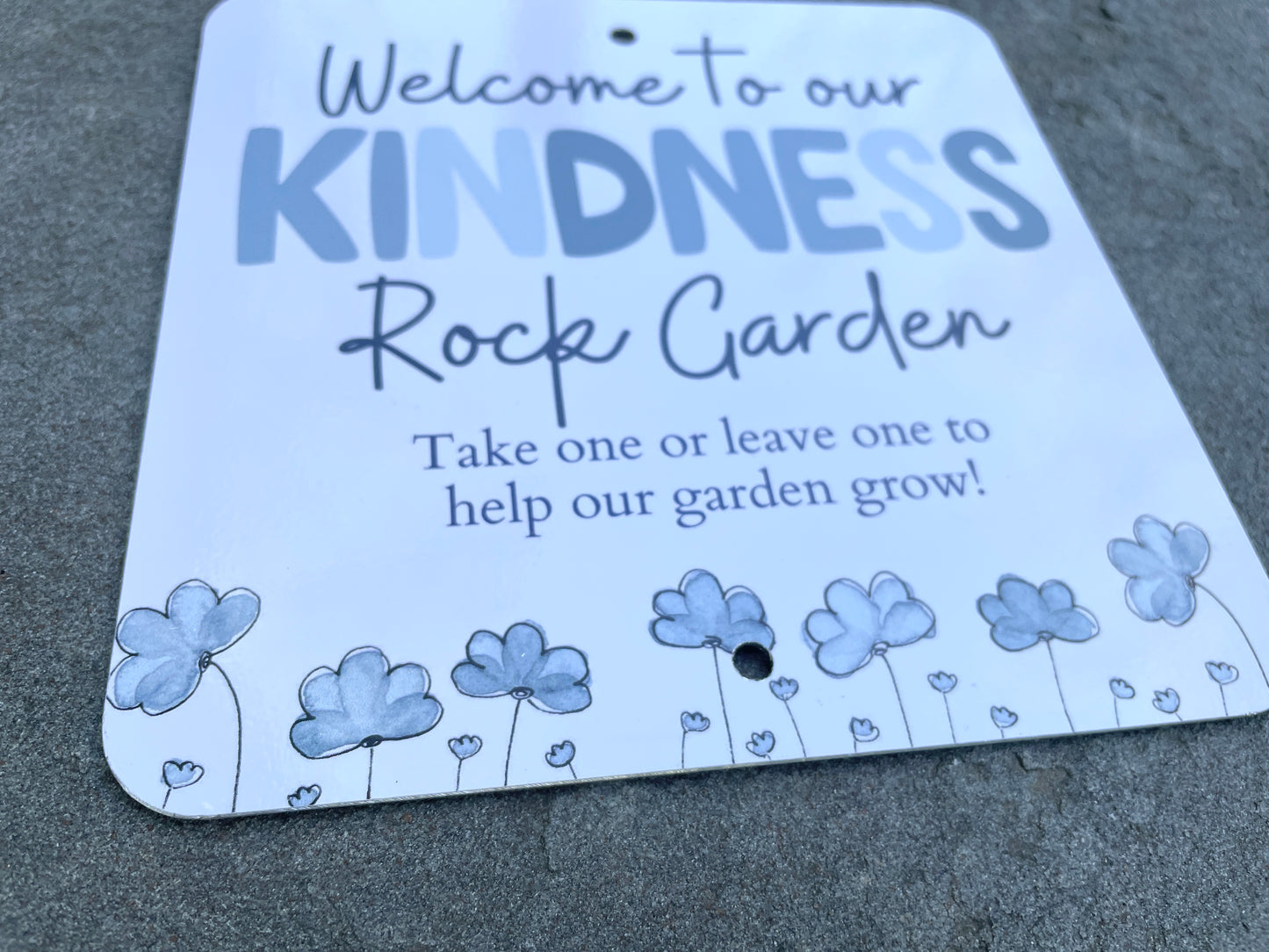 Kindness Rock Garden Sign - Blue Floral - Spread Positivity with Kindness Rock Signs
