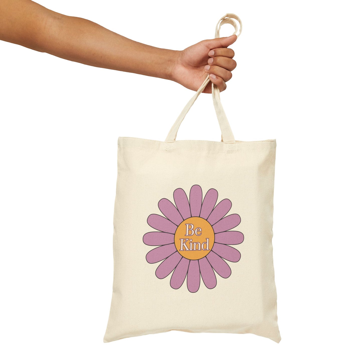 Cotton Canvas Tote Bag Be Kind Purple Flower