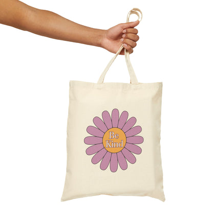 Cotton Canvas Tote Bag Be Kind Purple Flower