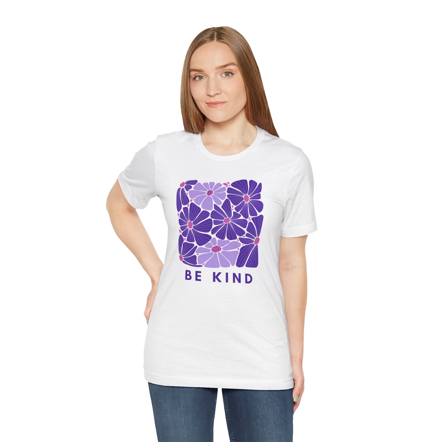 Unisex Be Kind Purple Flower T-shirt - Unisex Short Sleeve Tee