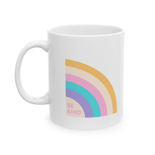 White Ceramic Rainbow Be Kind Mug,  Kindness Coffee Cup