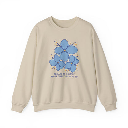 Unisex Kindness-Themed Blue Floral Crewneck Sweatshirt