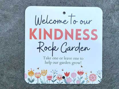 Kindness Rock Garden Sign - Red Floral Bees and Pollinators - Spread Positivity with Kindness Rock Signs - Perfect for Your Garden!