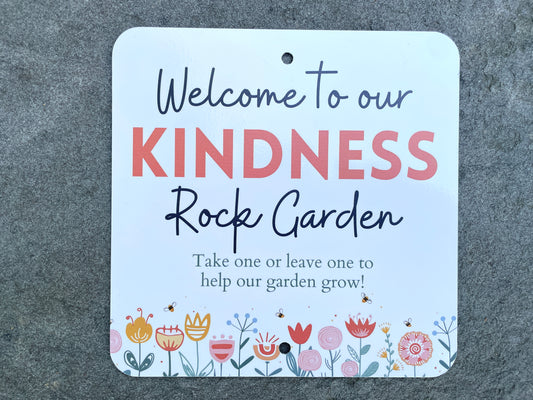 Kindness Rock Garden Sign - Red Floral Bees and Pollinators - Spread Positivity with Kindness Rock Signs - Perfect for Your Garden!
