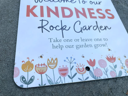 Kindness Rock Garden Sign - Red Floral Bees and Pollinators - Spread Positivity with Kindness Rock Signs - Perfect for Your Garden!