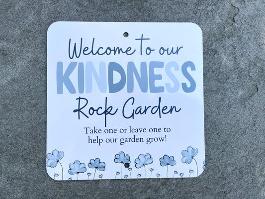 Kindness Rock Garden Sign - Blue Floral - Spread Positivity with Kindness Rock Signs