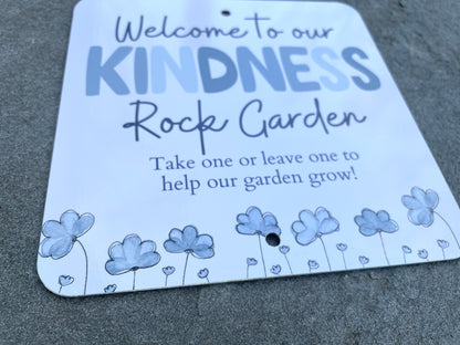 Kindness Rock Garden Sign - Blue Floral - Spread Positivity with Kindness Rock Signs