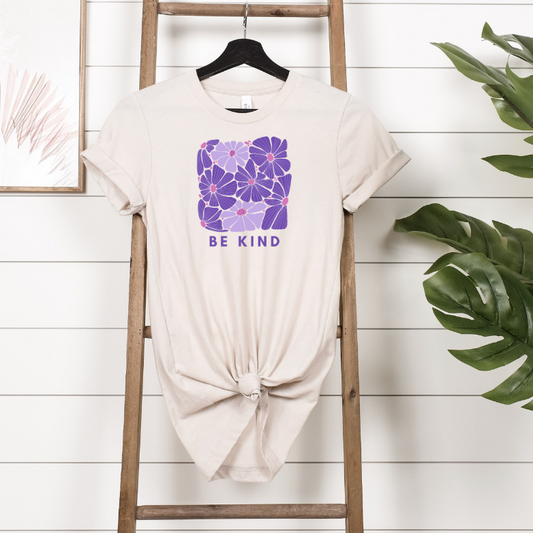 Unisex Be Kind Purple Flower T-shirt - Unisex Short Sleeve Tee