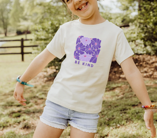 Youth Short Sleeve Tee - Purple Flowers Be Kind