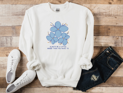 Unisex Kindness-Themed Blue Floral Crewneck Sweatshirt